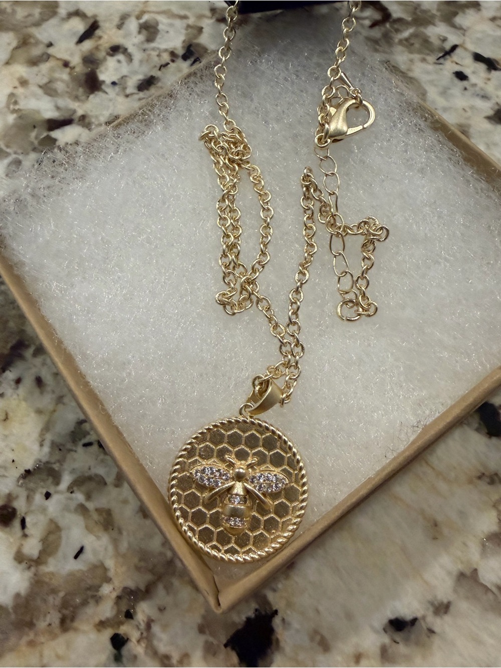 Gold-Tone Bee Honeycomb Pendant Necklace for Women